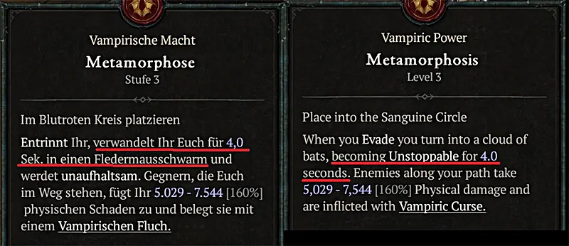 Diablo 4 Übersetzungsfehler Vampirische Macht "Metamorphose"