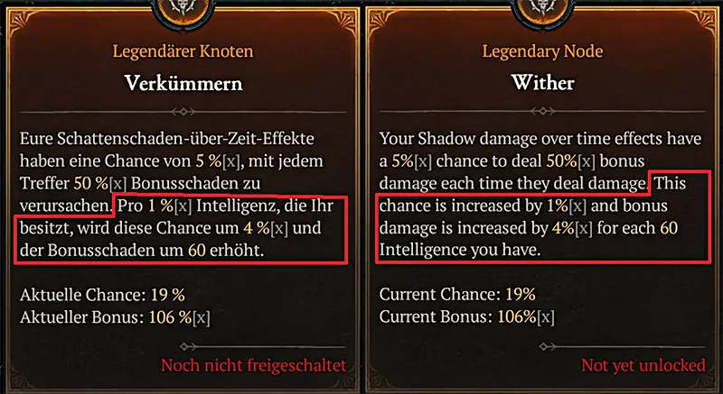 Diablo 4 Übersetzungsfehler Legendärer Knoten "Verkümmern"