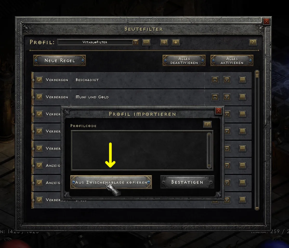 Diablo 2 Lootfilter importieren Step 2