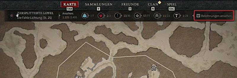 Diablo 4 Ansehen: Belohnungen Button