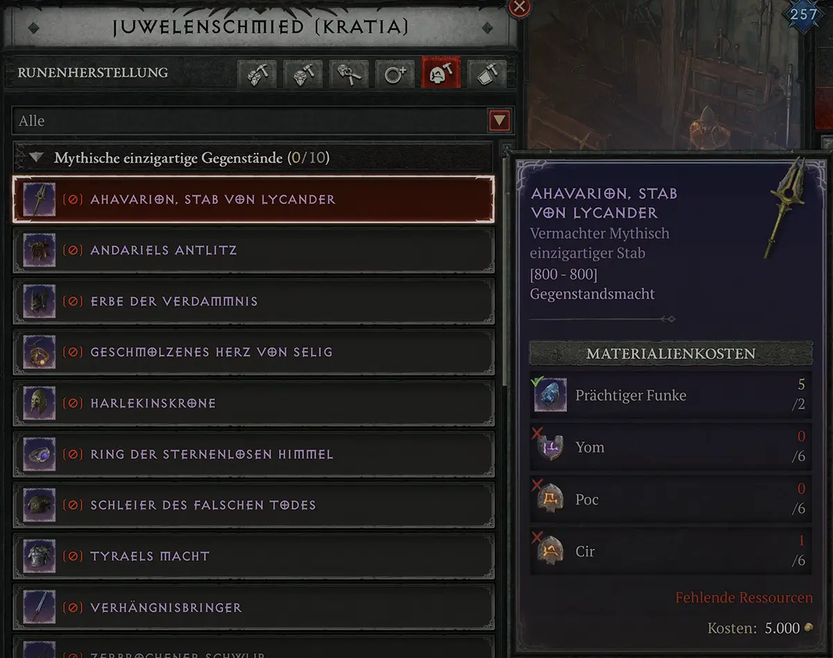 Diablo 4 Juwelenschmied Mythische Items herstellen