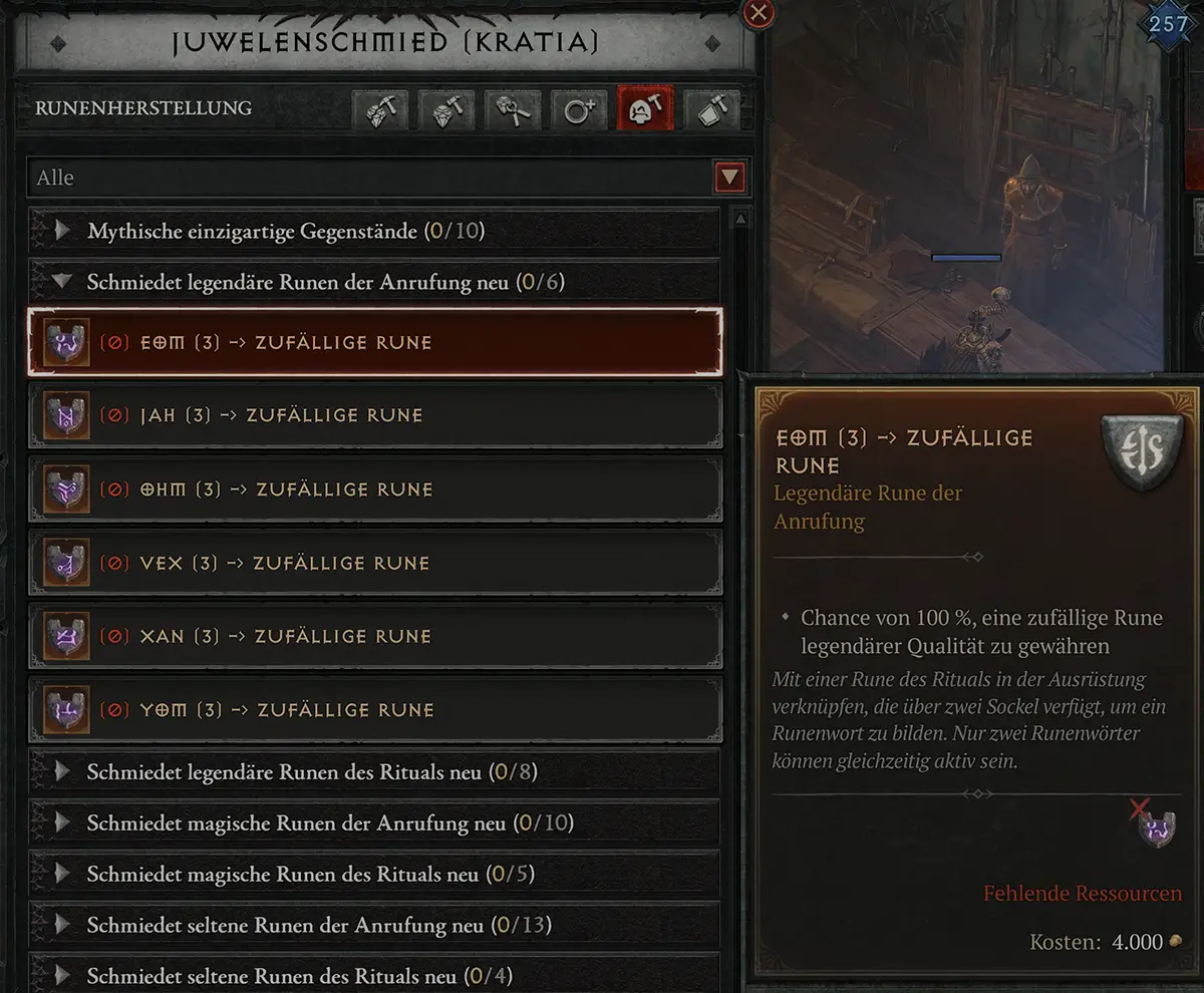 Diablo 4 Juwelenschmied Runenherstellung