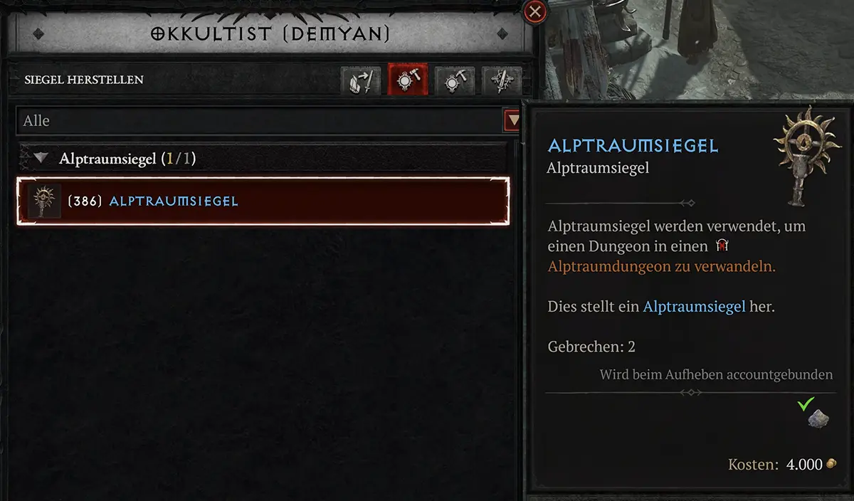Diablo 4 Okkultist Siegel herstellen