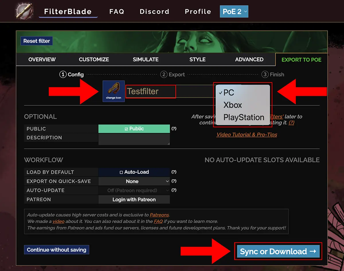 Filterblade Lootfilter Tutorial – Filter Export Config