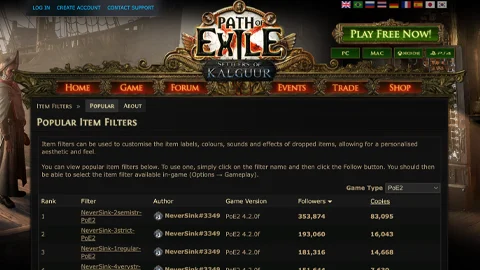 Offizielle PoE 2 Lootfilter Datenbank