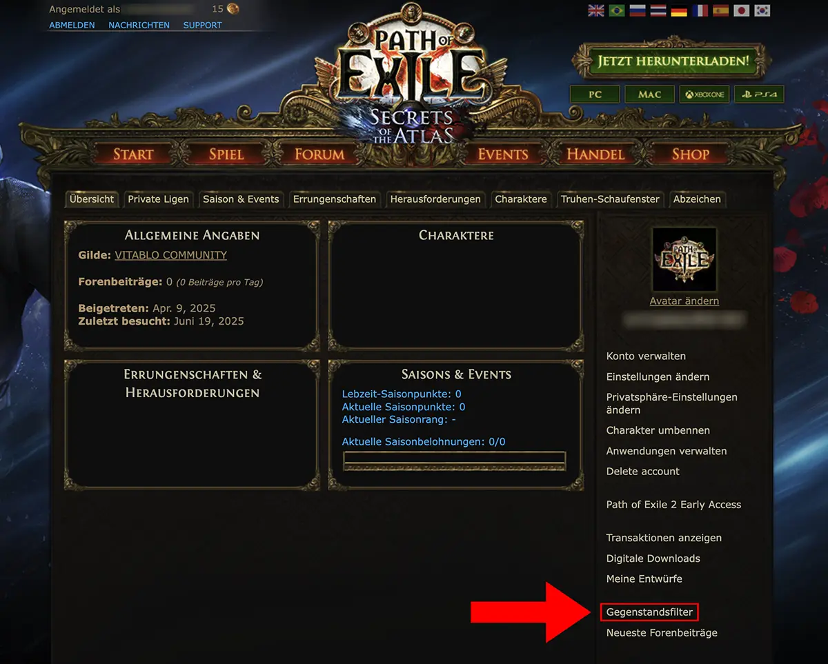 PoE 2 Lootfilter Guide Schritt 3: Gegenstandsfilter
