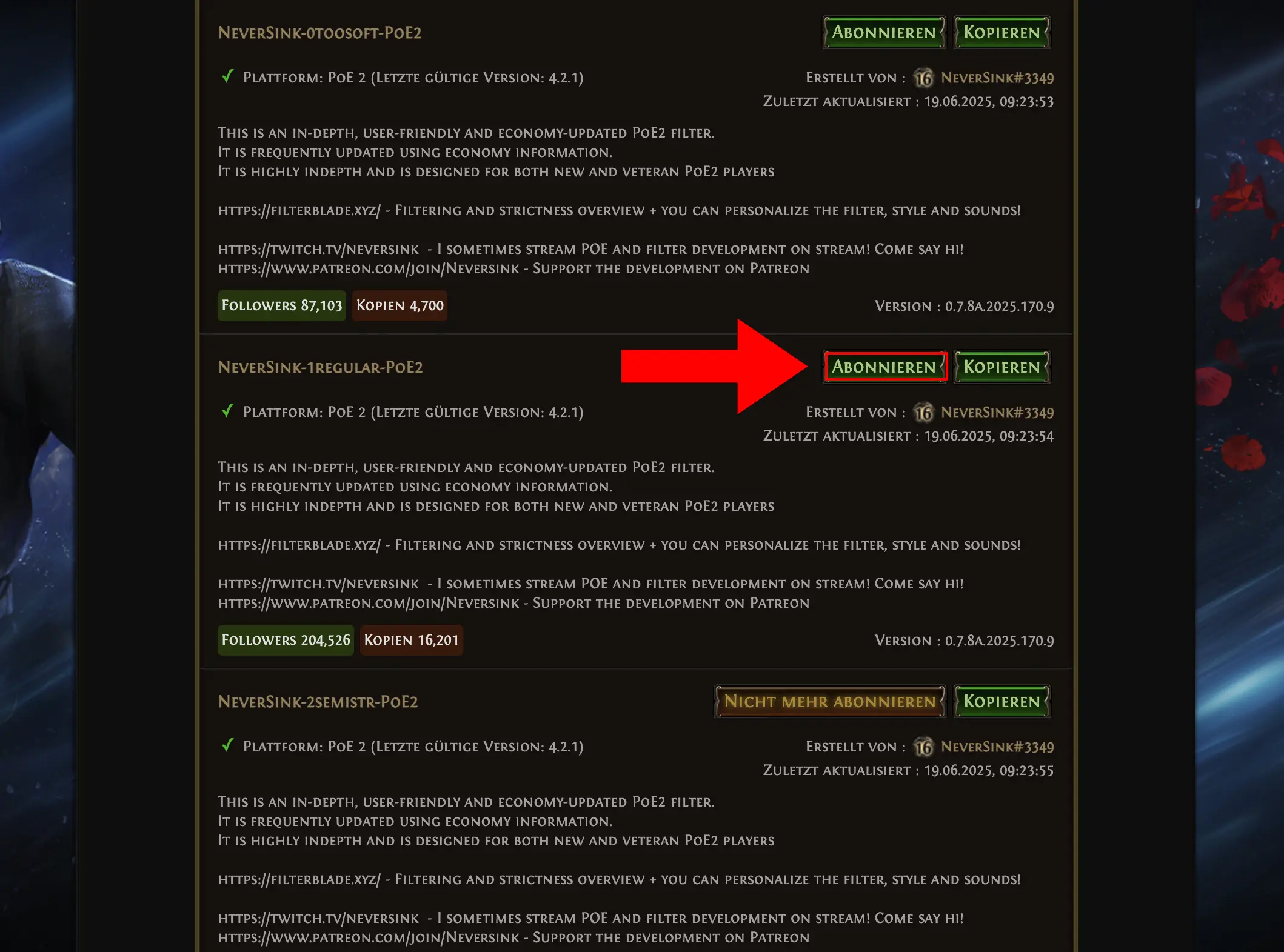 PoE 2 Lootfilter Guide Schritt 7: Filter Übersicht